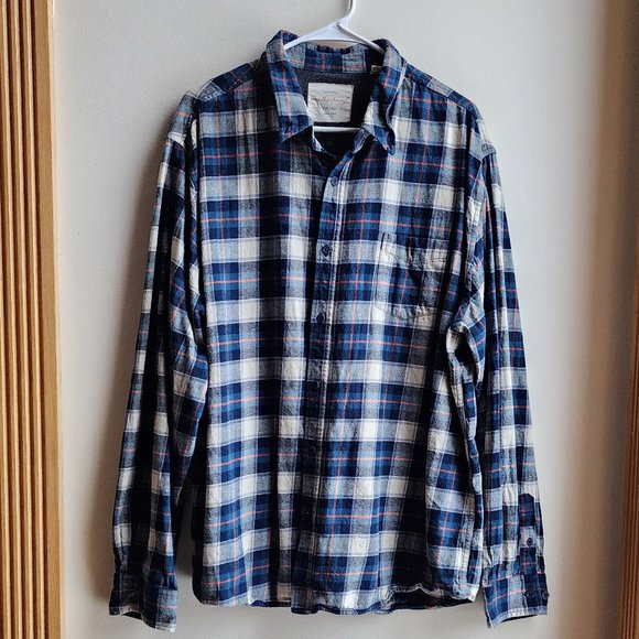 Weatherproof Cream/Blue Plaid Flannel Button Down Shirt Size 3XL - Picture 5 of 14